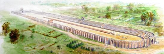 Reconstruction of Colchester's Roman circus by Peter Froste (Copyright Colchester Archaeological Trust)